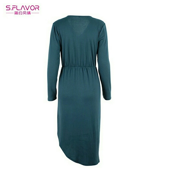 *Wrap Layered Front Green Draped Dress* - Picture 6 of 7
